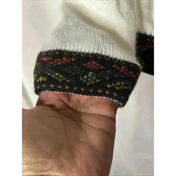 Handmade Peru Women's Alpaca White Multi‎ Cardigan Sweater Hood Zip up size: L - Picture 6 of 12